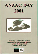 Cover of the program for the 2001 ANZAC day Service