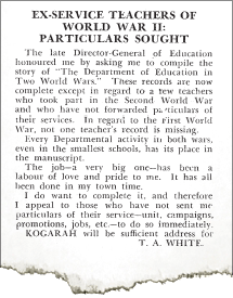 Ex-service Teachers of World War II: Particulars sought